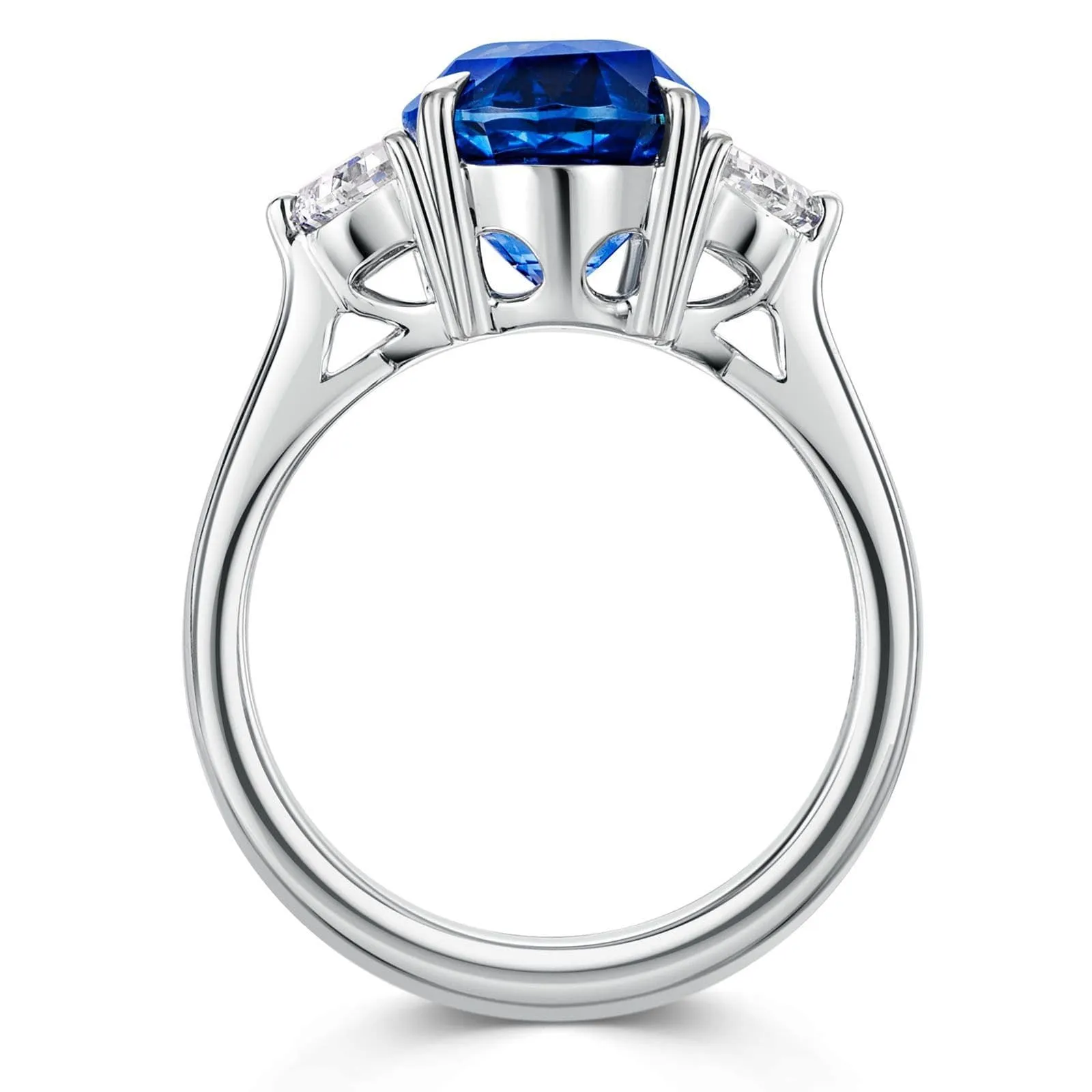 Platinum Oval-Cut Sapphire & Shield-Cut Diamond Three Stone Ring 6.92ct