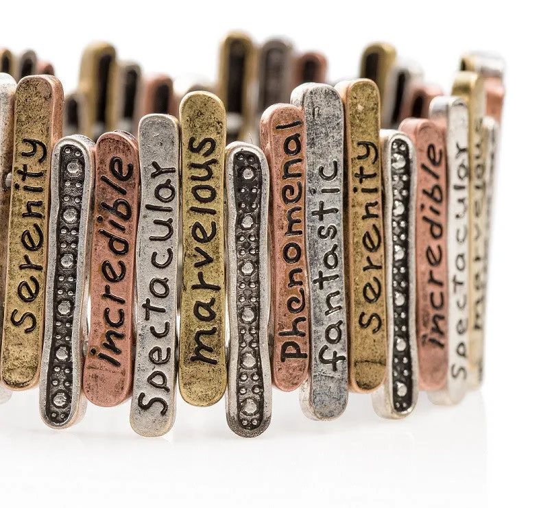 'Positive Infinity' Engraved Bronze Metal-Art Stretch Bracelet