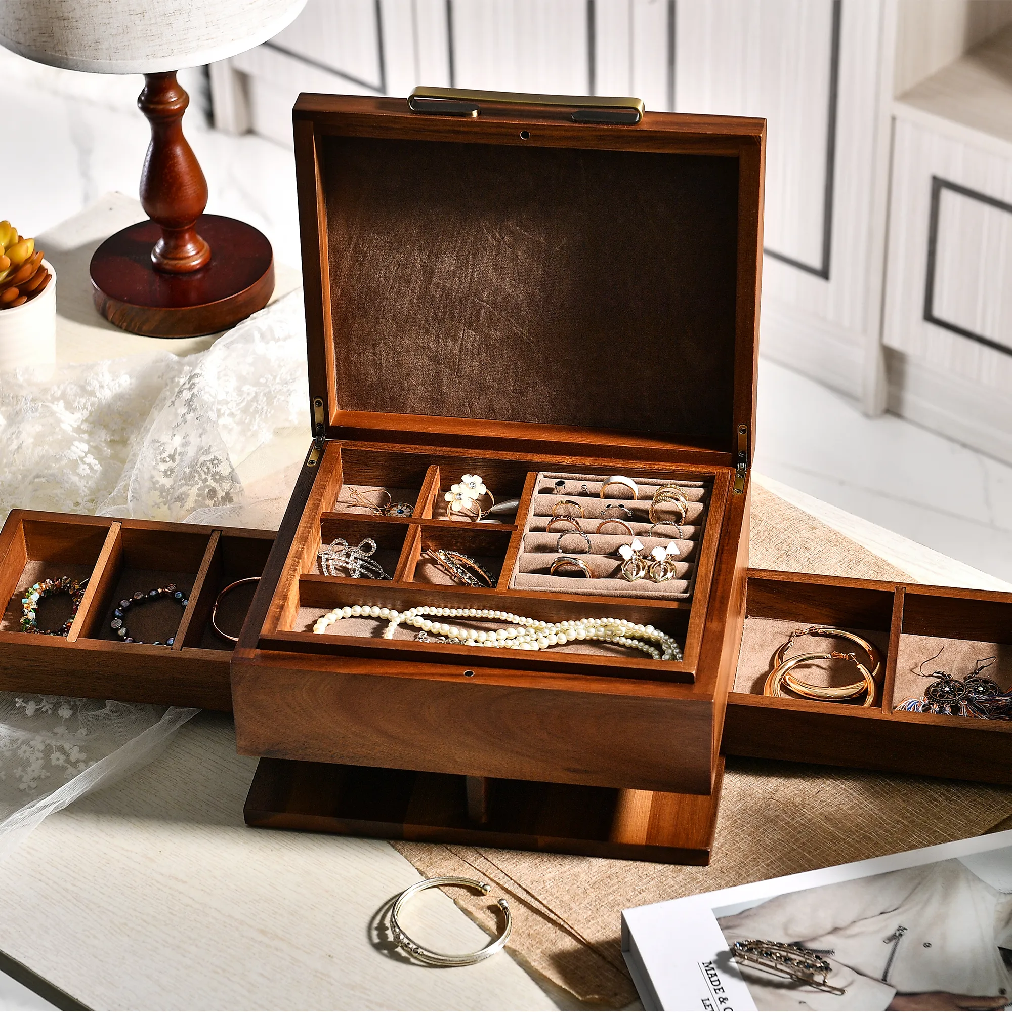 Premium Walnut Finish Jewelry Box