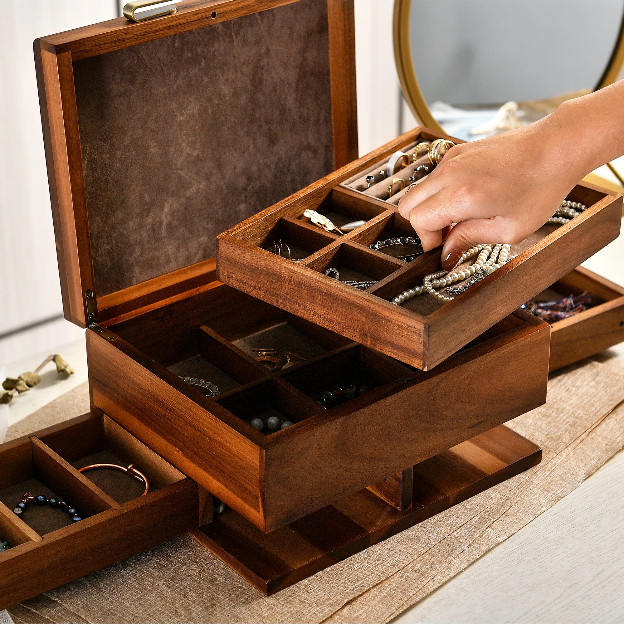 Premium Walnut Finish Jewelry Box