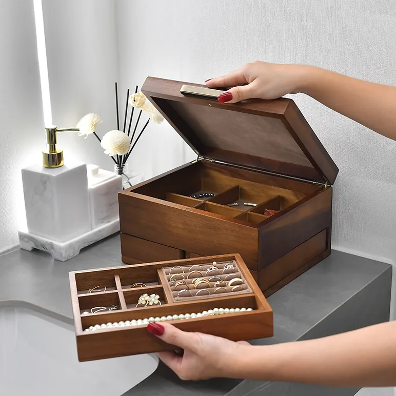 Premium Walnut Finish Jewelry Box