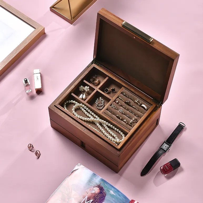Premium Walnut Finish Jewelry Box