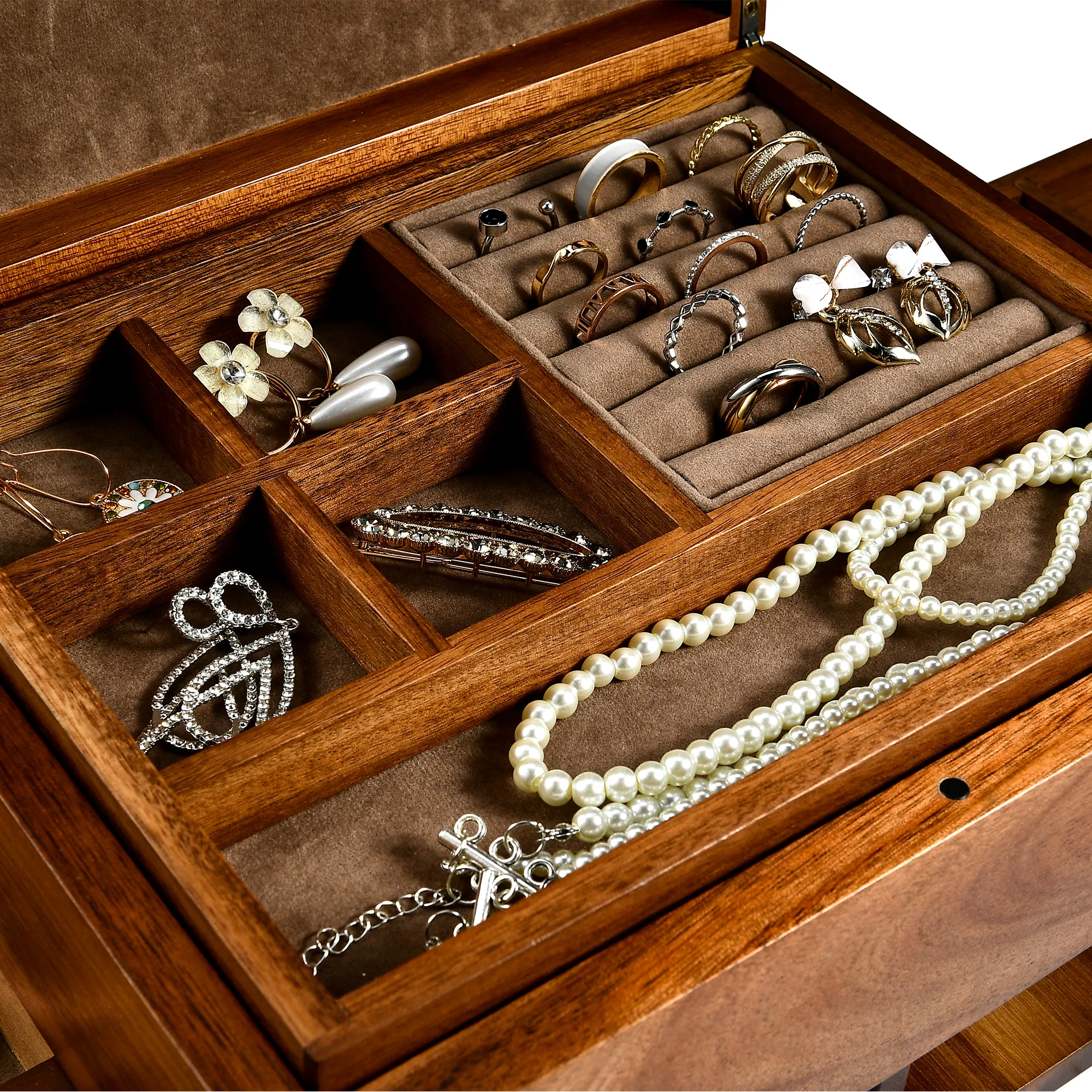 Premium Walnut Finish Jewelry Box