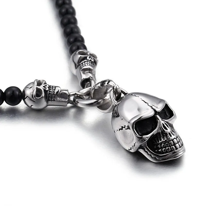 Punk Skull Glass Beads Chain Necklace
