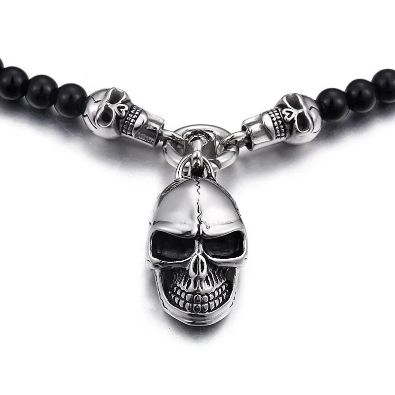 Punk Skull Glass Beads Chain Necklace