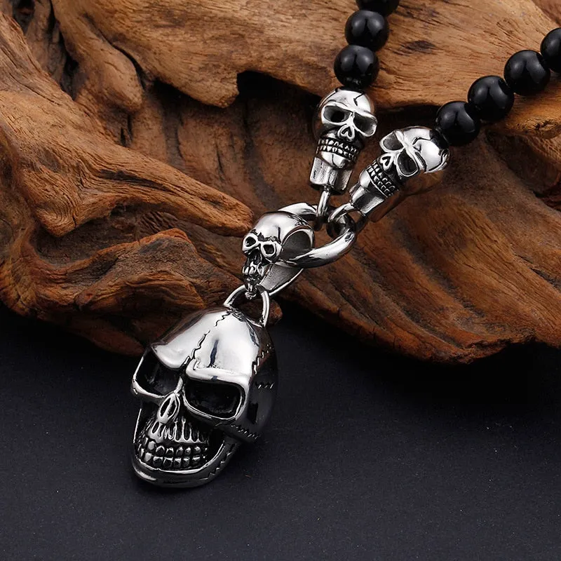 Punk Skull Glass Beads Chain Necklace