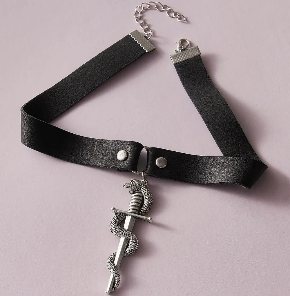 Python's Sword - Gothic Leather Choker by The Nevermore