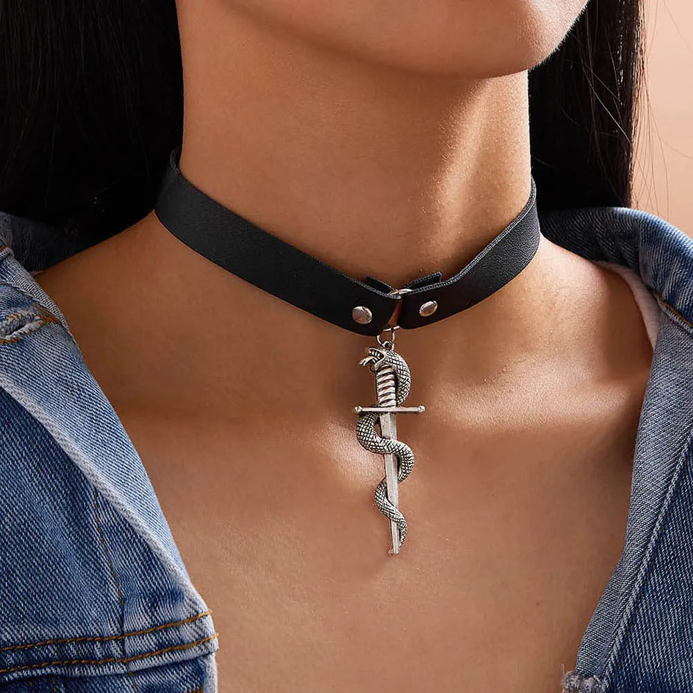 Python's Sword - Gothic Leather Choker by The Nevermore