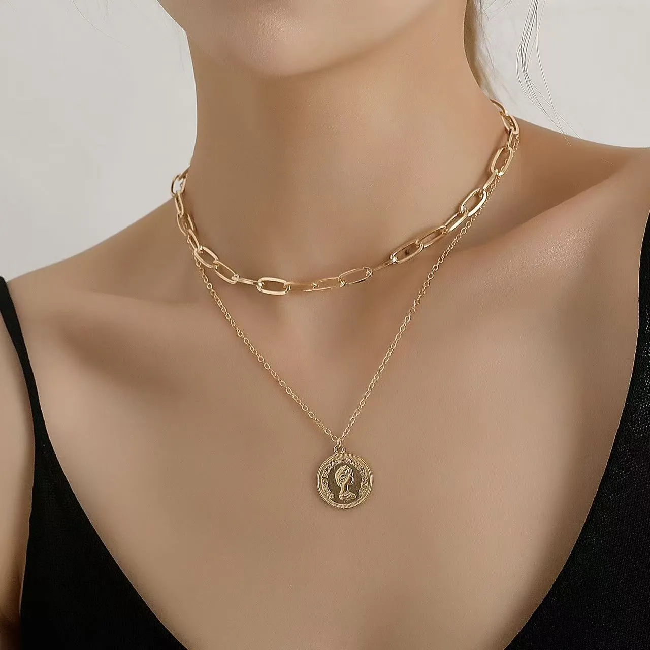 Queen Elizabeth II Tribute Layered Chain Necklace