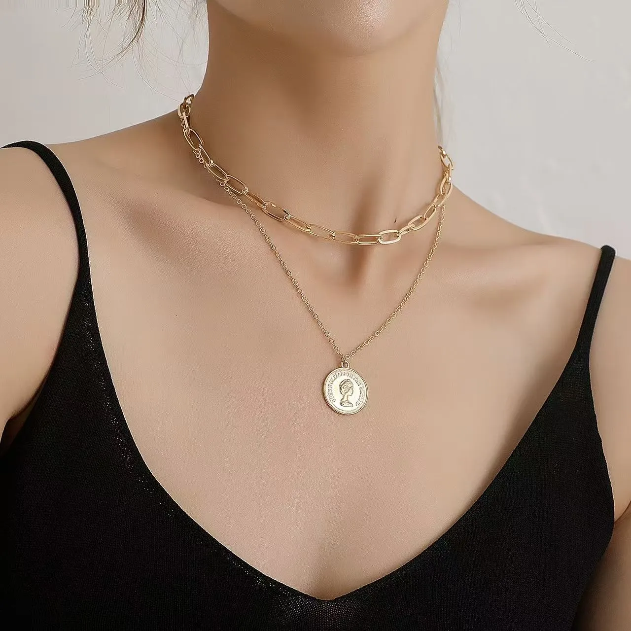 Queen Elizabeth II Tribute Layered Chain Necklace