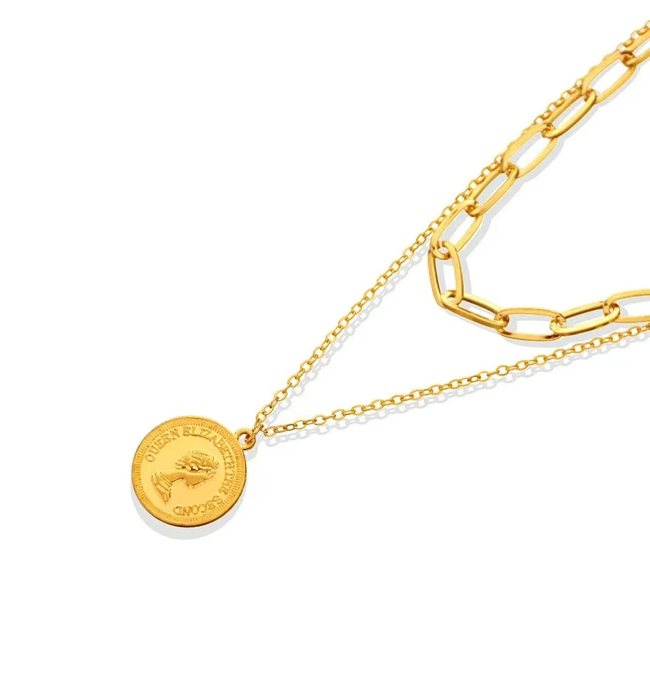 Queen Elizabeth II Tribute Layered Chain Necklace