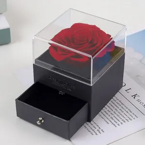 Real Red Rose Jewelry Gift Box Preserved Flower Forever Gift for Her