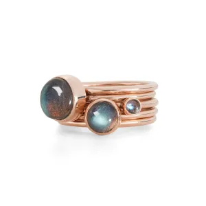 Red Storm Labradorite And Rose Gold Stacking Rings