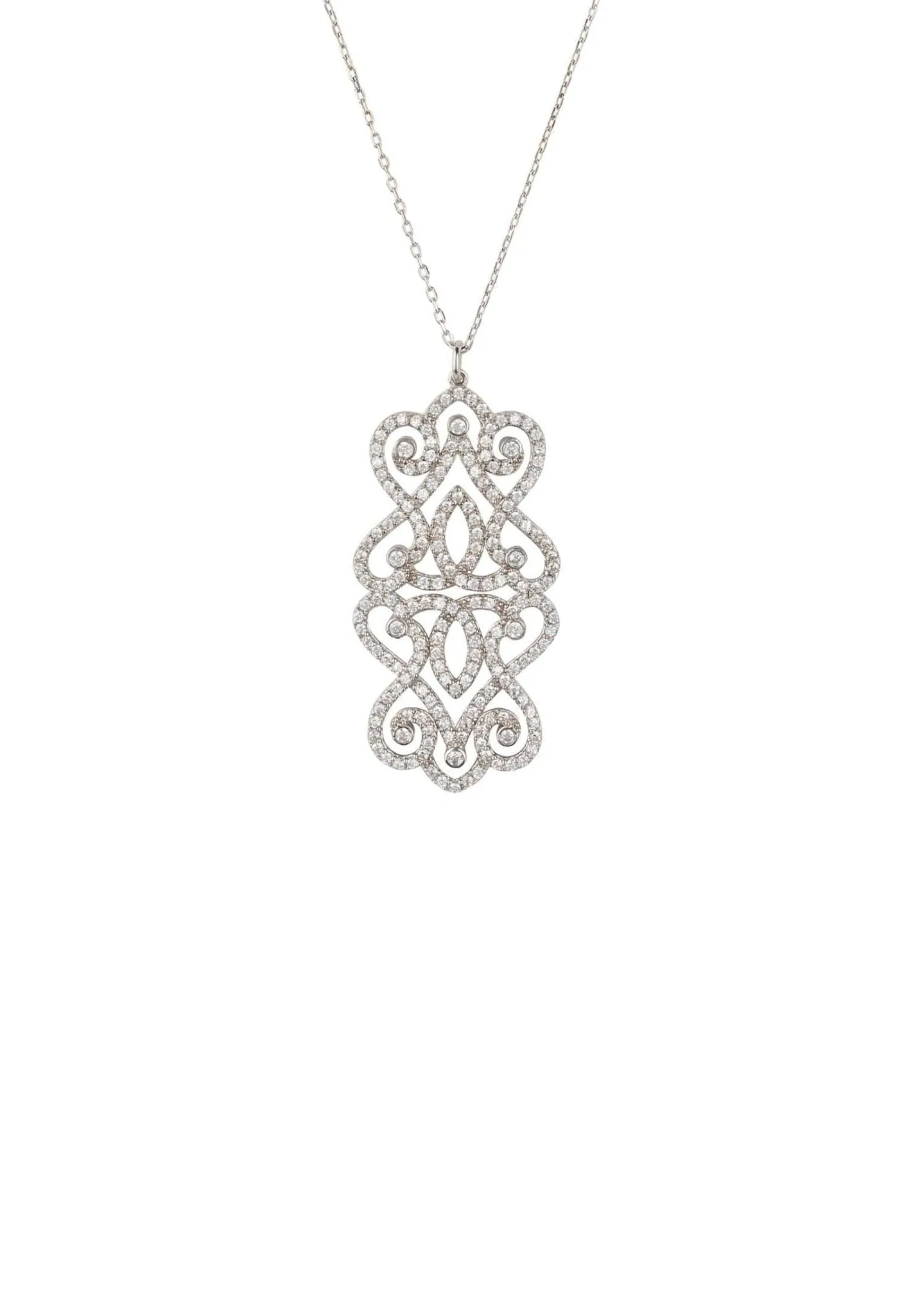 Regal Rose Large Pendant Necklace Silver