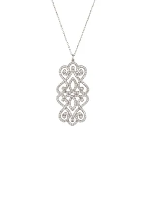 Regal Rose Large Pendant Necklace Silver