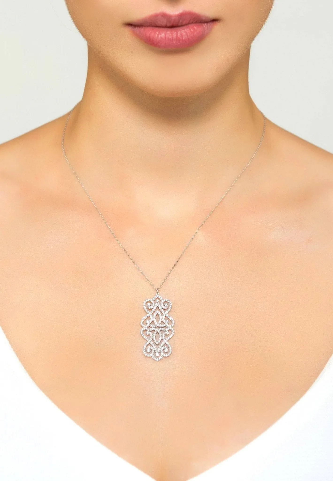 Regal Rose Large Pendant Necklace Silver
