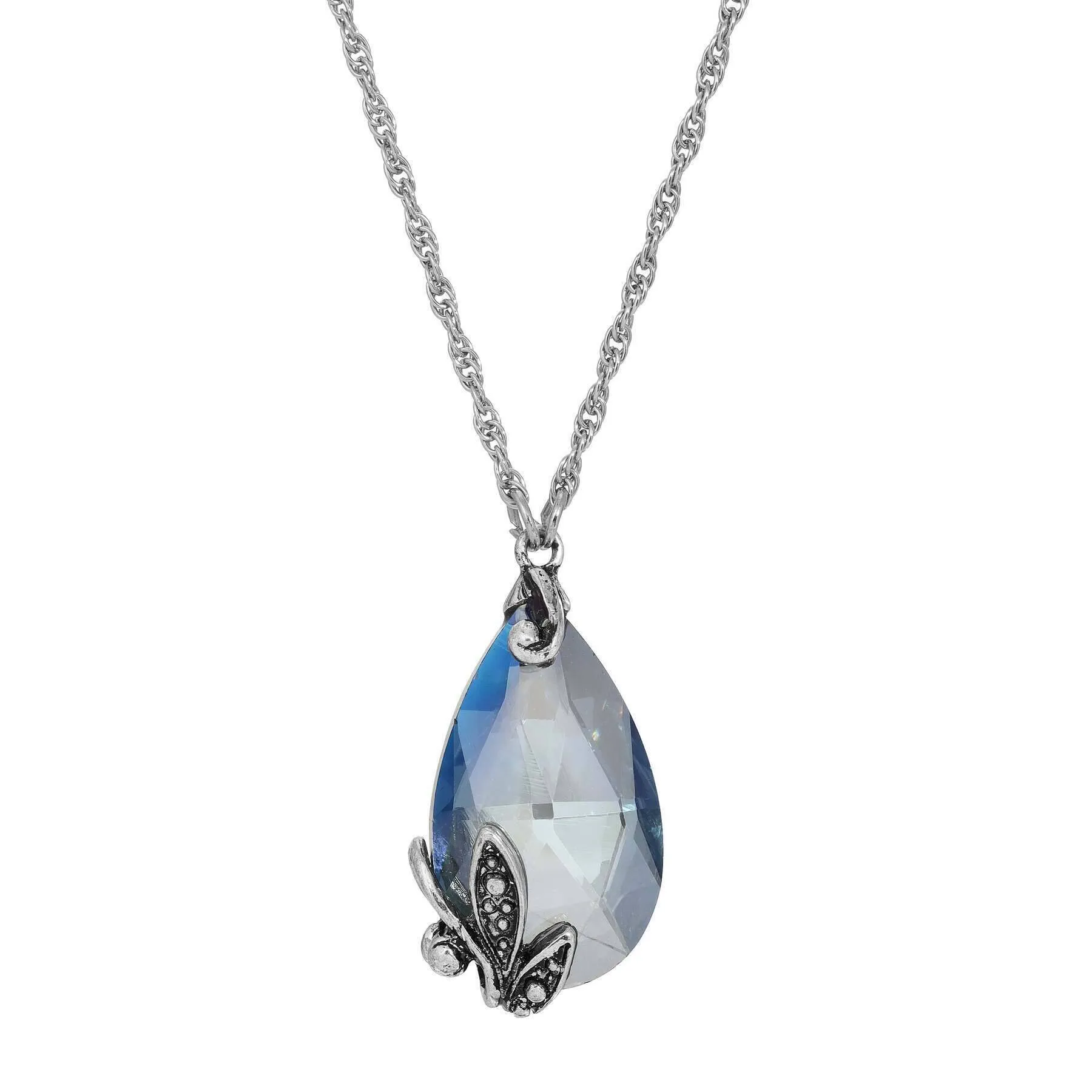 Regency Regal Teardrop Crystal Pendant Necklace 15"   3" Extender