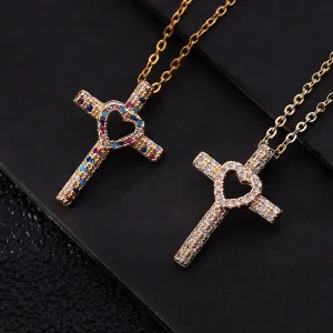 Religious Heart Cross Choker Necklace