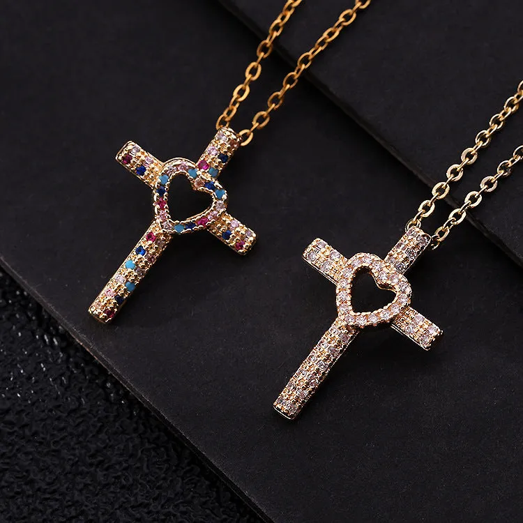 Religious Heart Cross Choker Necklace