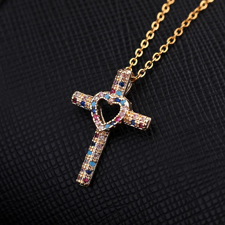 Religious Heart Cross Choker Necklace