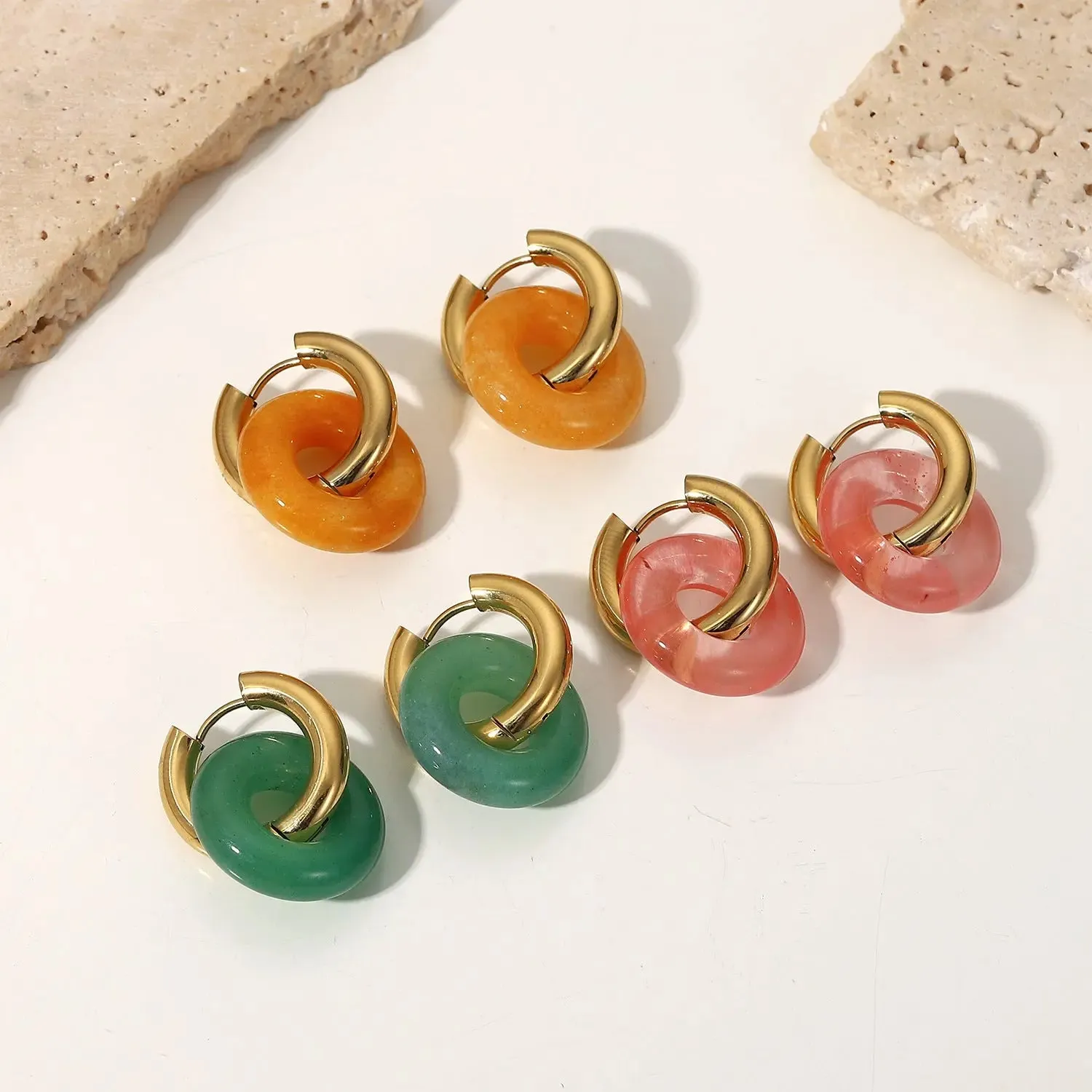 Retro Stone Ring Earrings - Stylish & Natural