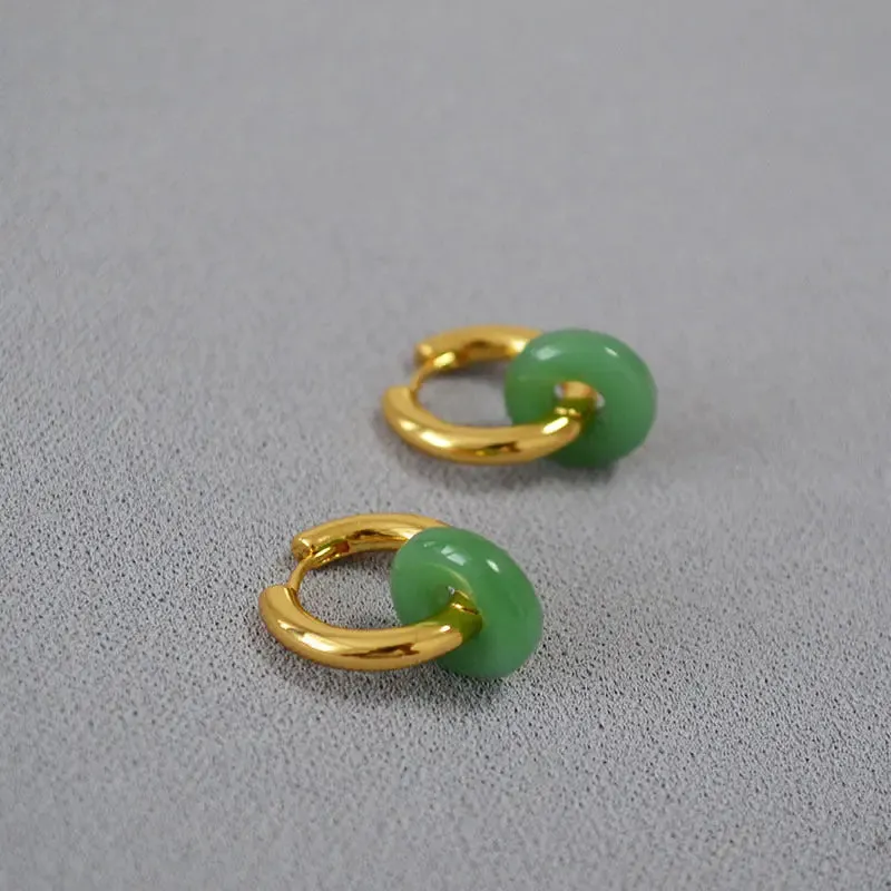 Retro Stone Ring Earrings - Stylish & Natural