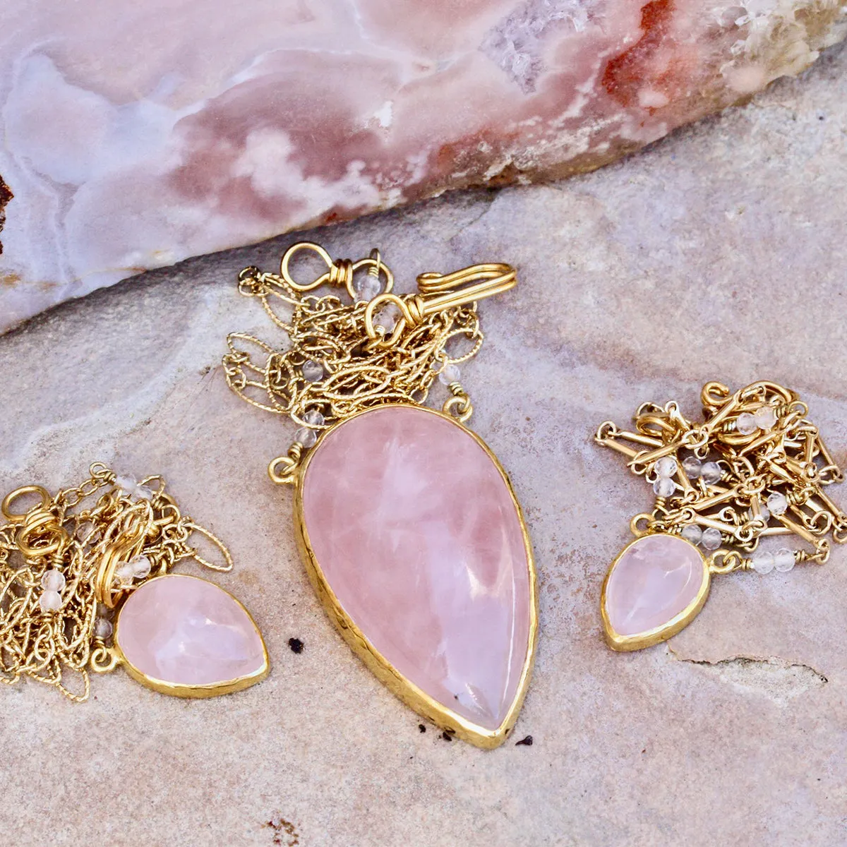 Rose Quartz Tear Necklace :: see more colors