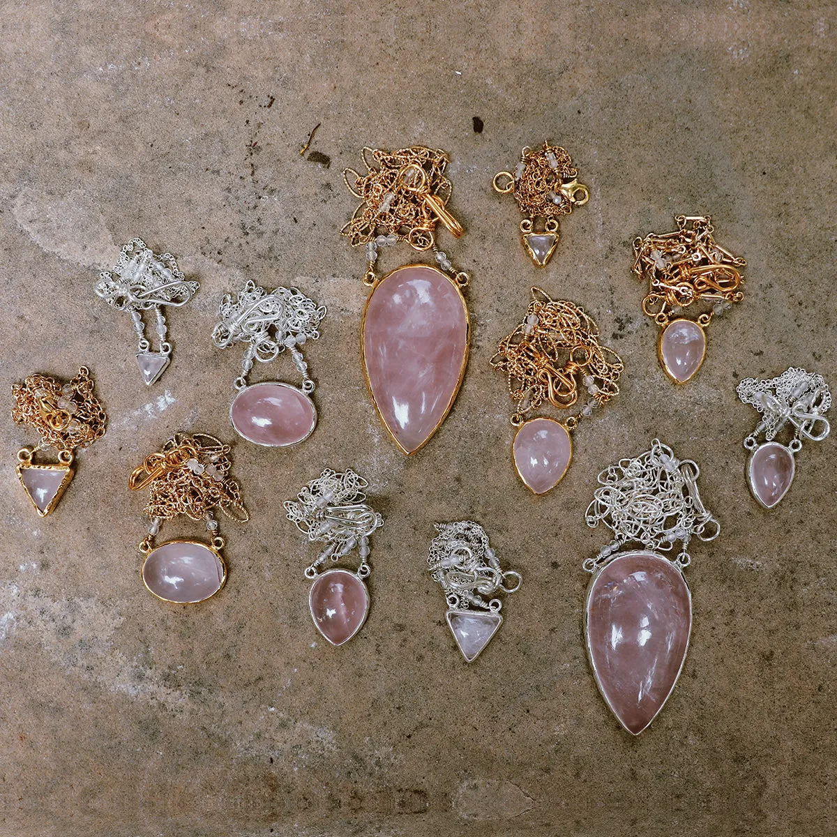 Rose Quartz Tear Necklace :: see more colors