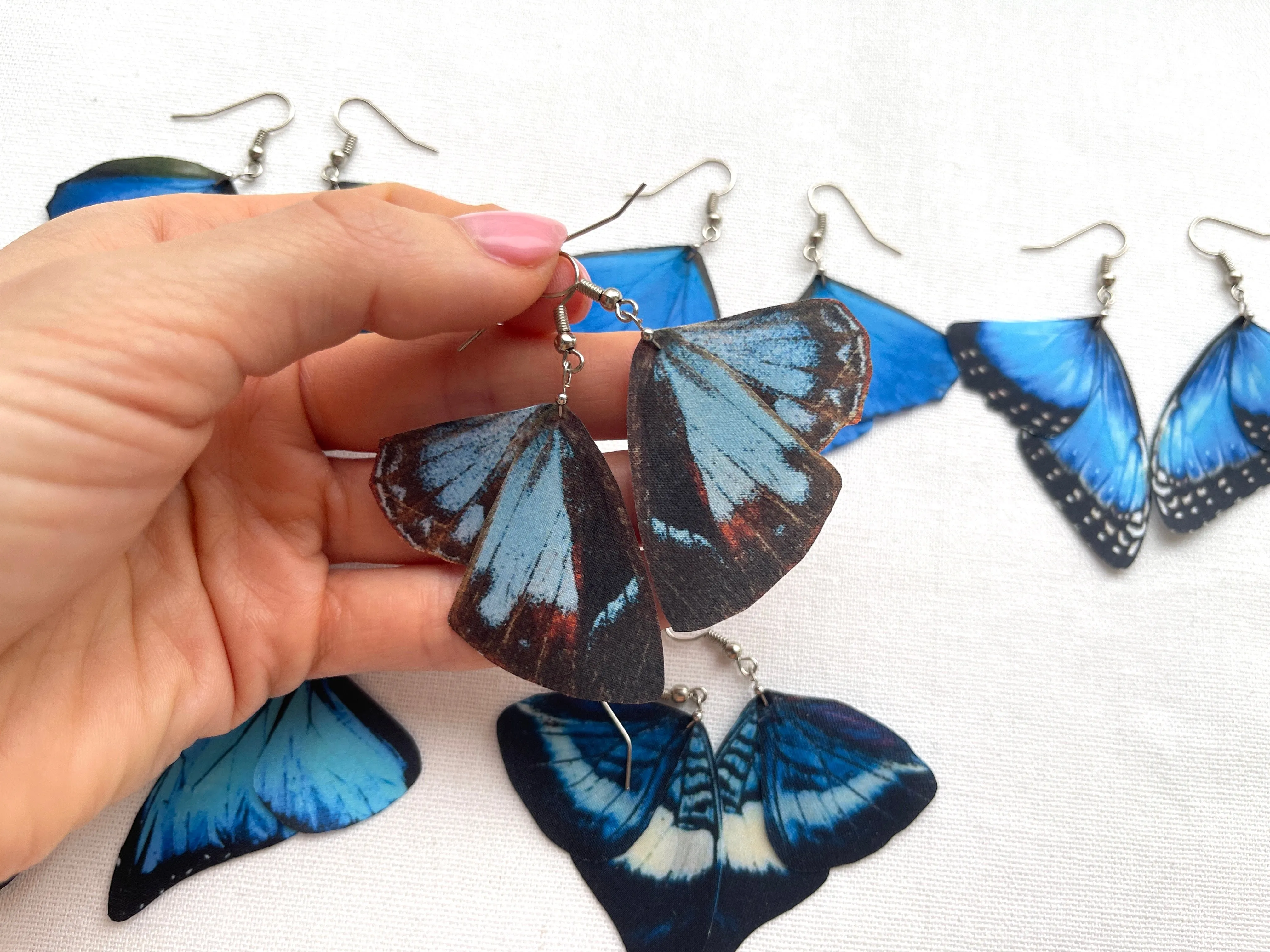 Royal Blue Wings Earrings Handmade In Boho Style