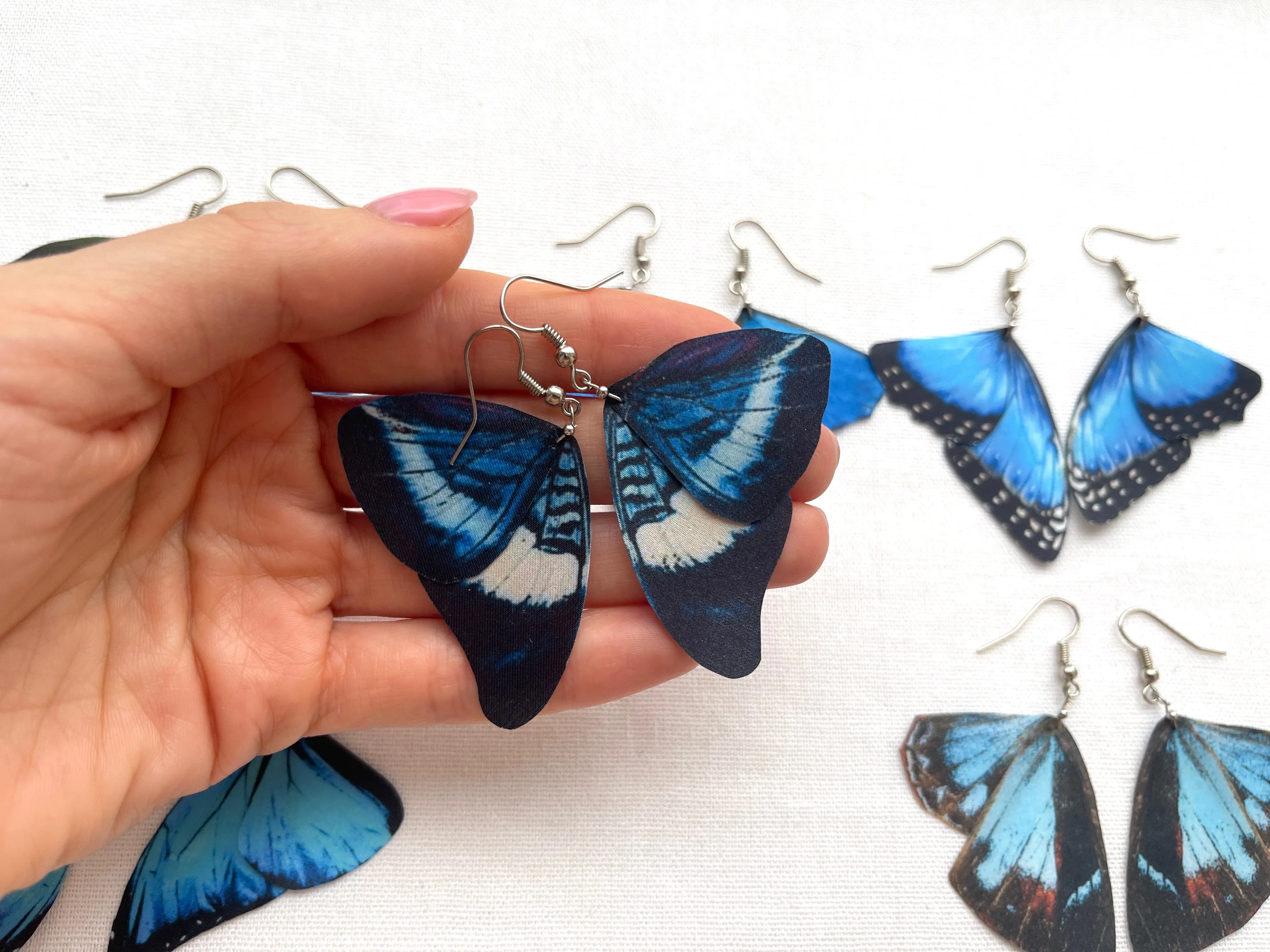 Royal Blue Wings Earrings Handmade In Boho Style