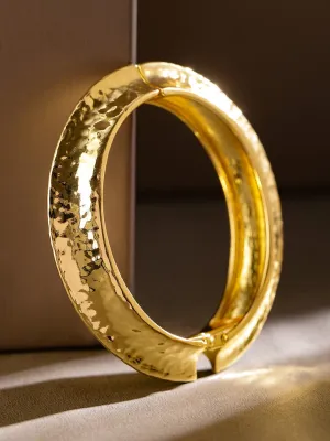 Rubans 18K Gold Plated Hammered Texture Openable Bangle Bracelet for a Bold Statement Look