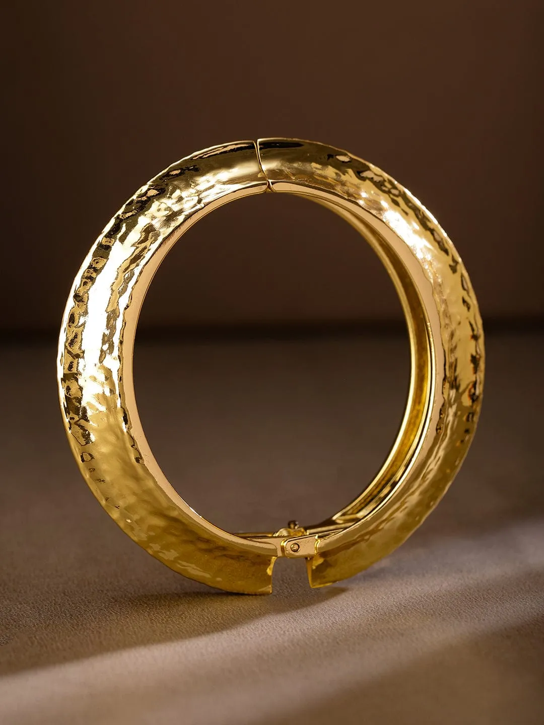 Rubans 18K Gold Plated Hammered Texture Openable Bangle Bracelet for a Bold Statement Look
