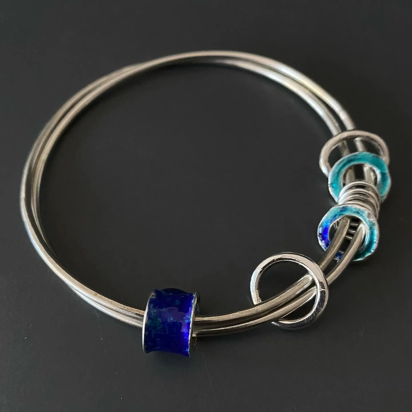 Rustic Bangle Set with Enamel Charms