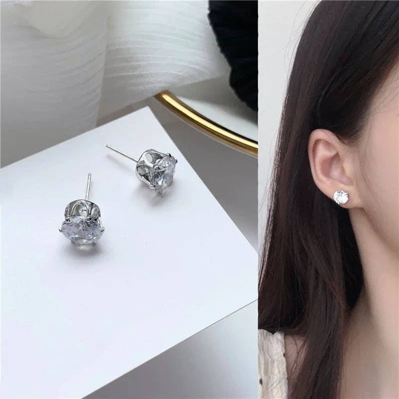 S925 Silver Needle Temperament Simple Gem Earrings