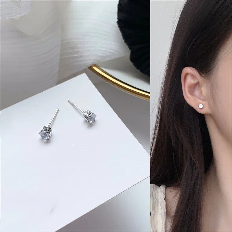 S925 Silver Needle Temperament Simple Gem Earrings