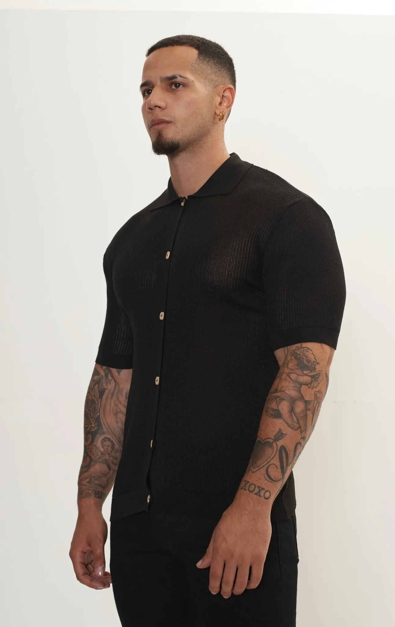 See Through Button Down Mesh Top - Black
