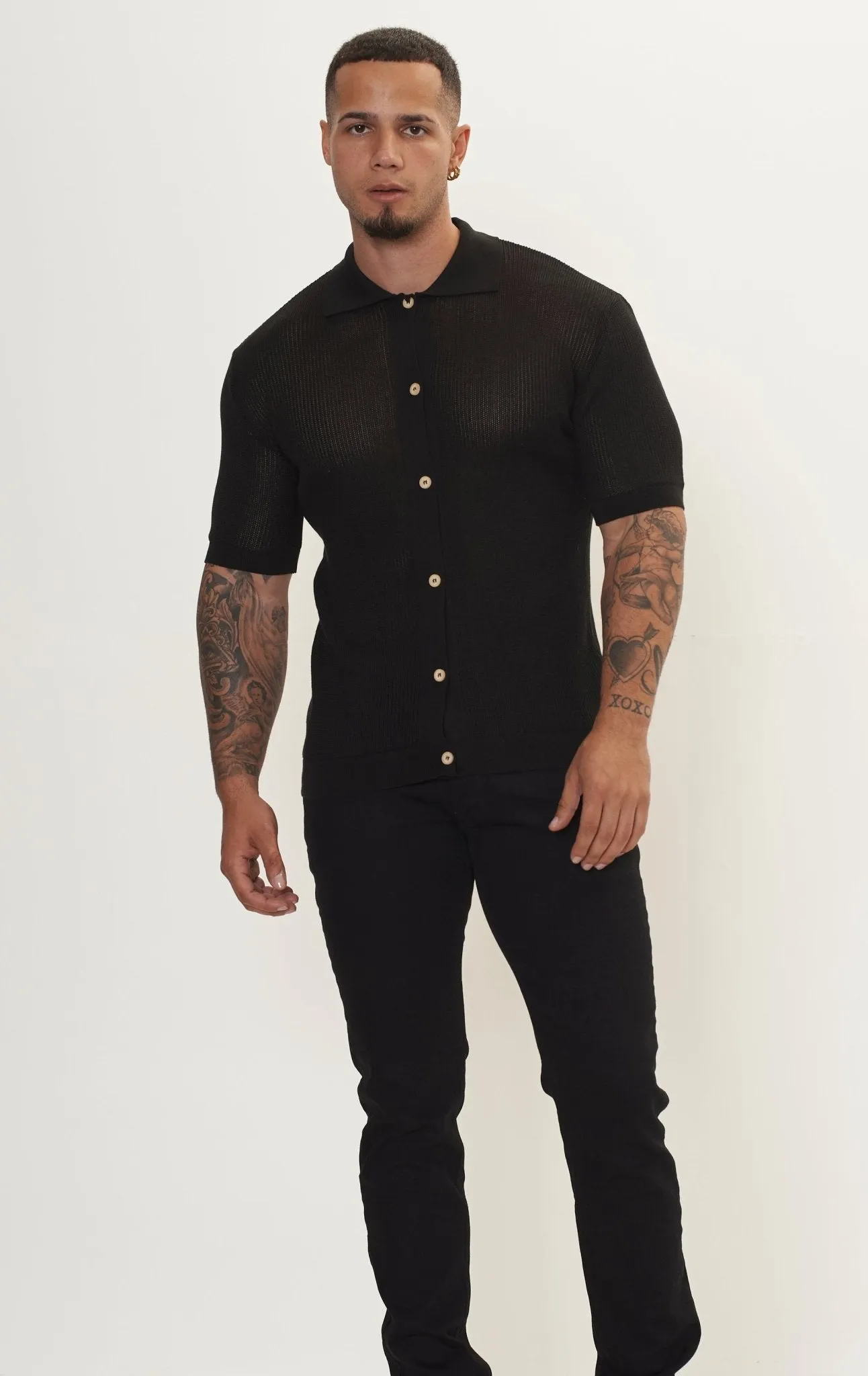 See Through Button Down Mesh Top - Black