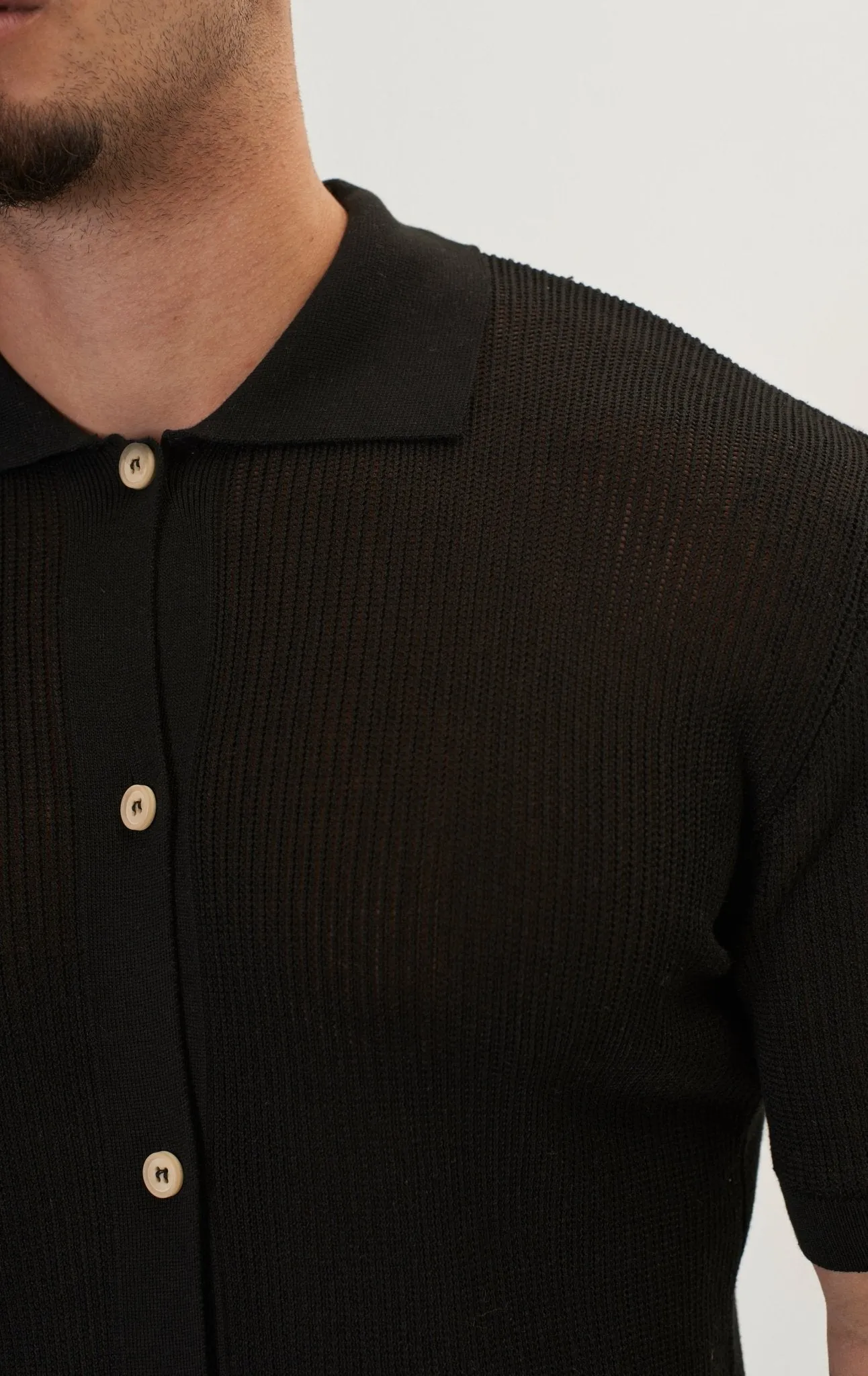 See Through Button Down Mesh Top - Black