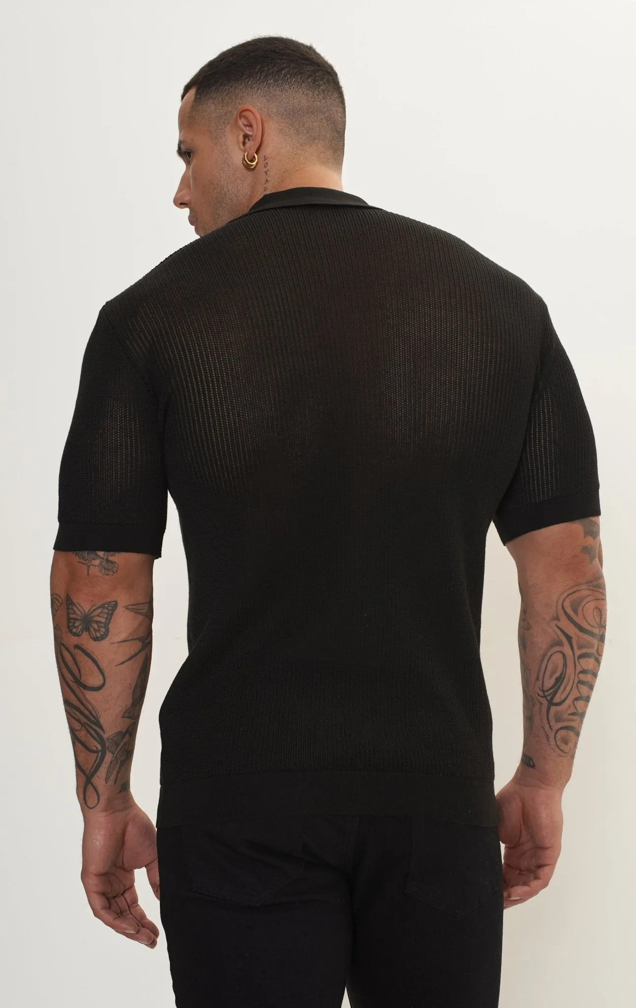 See Through Button Down Mesh Top - Black