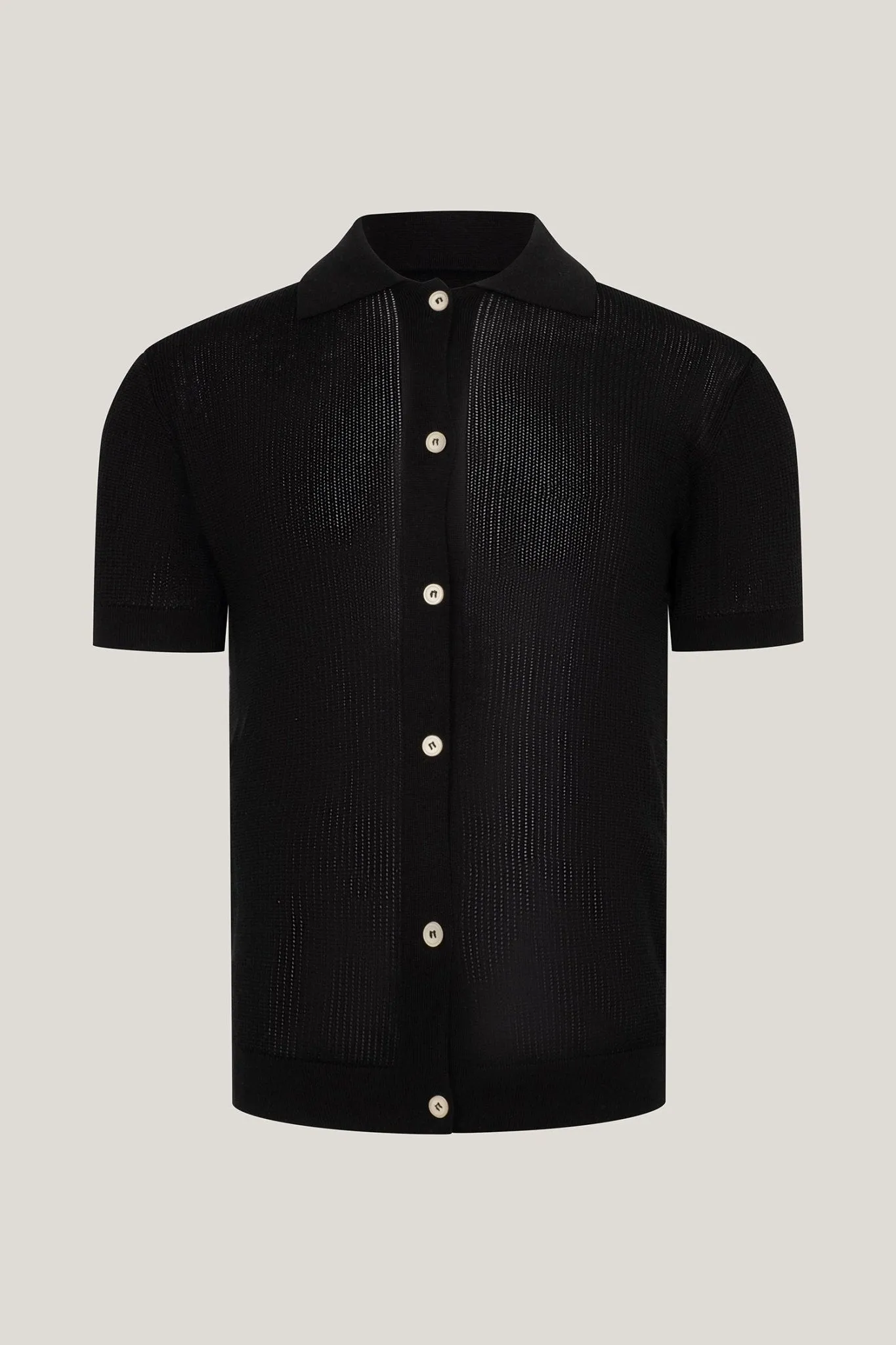 See Through Button Down Mesh Top - Black