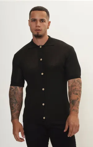 See Through Button Down Mesh Top - Black