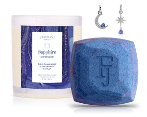 September Sapphire Birthstone Charm - Candle and Bath Bomb Set