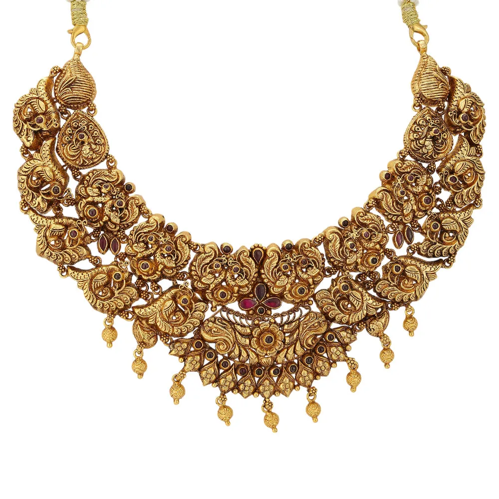 Serenade Peacock 925 Gold Plated Beads Cascade Necklace