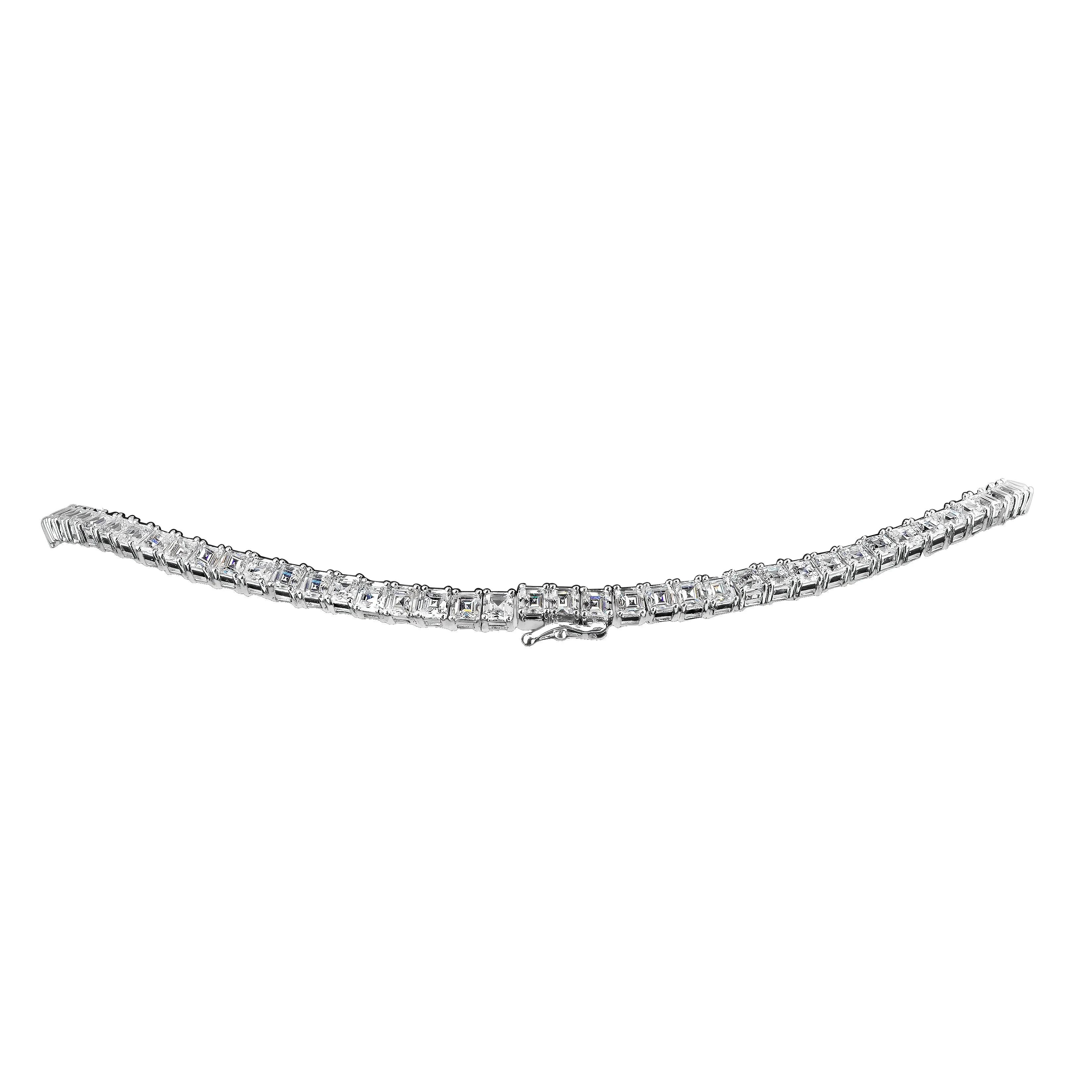 Silver Asscher-Cut Couture Tennis Necklace with Double Security Clasp 16.5”