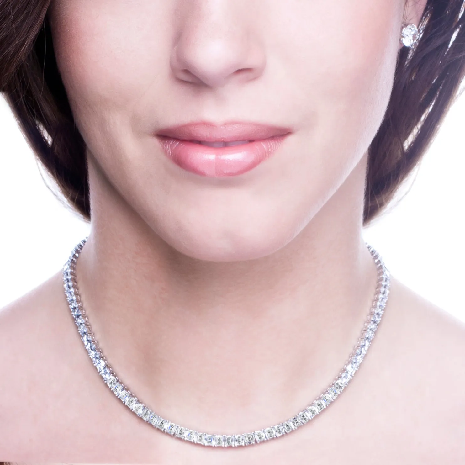 Silver Asscher-Cut Couture Tennis Necklace with Double Security Clasp 16.5”