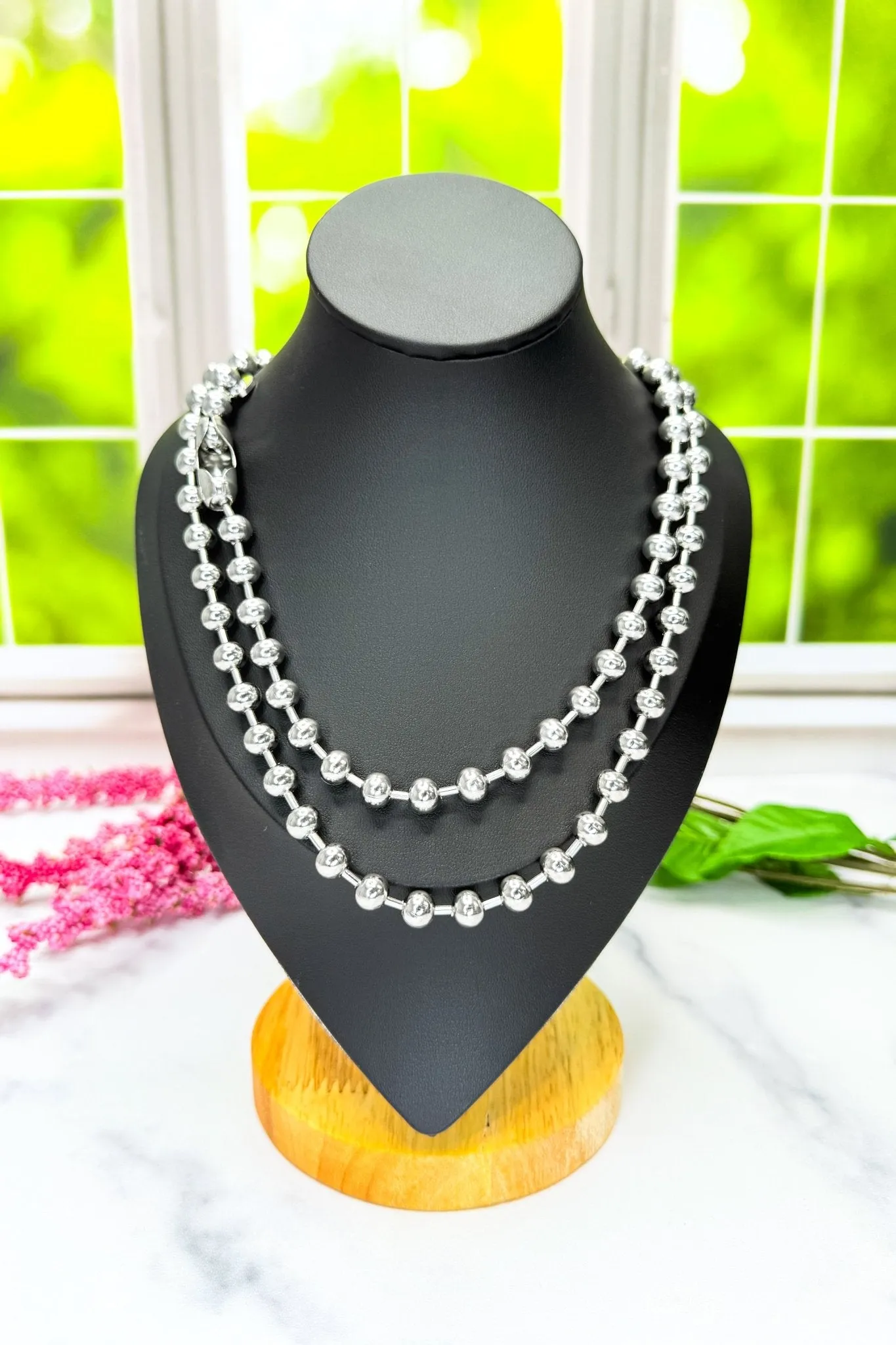 Silver Ball & Chain Necklace