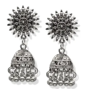 Silver Bead Oxidised Jhumka Earrings - Stylish, Fancy, and Ethnic#GFE6283(GE6)