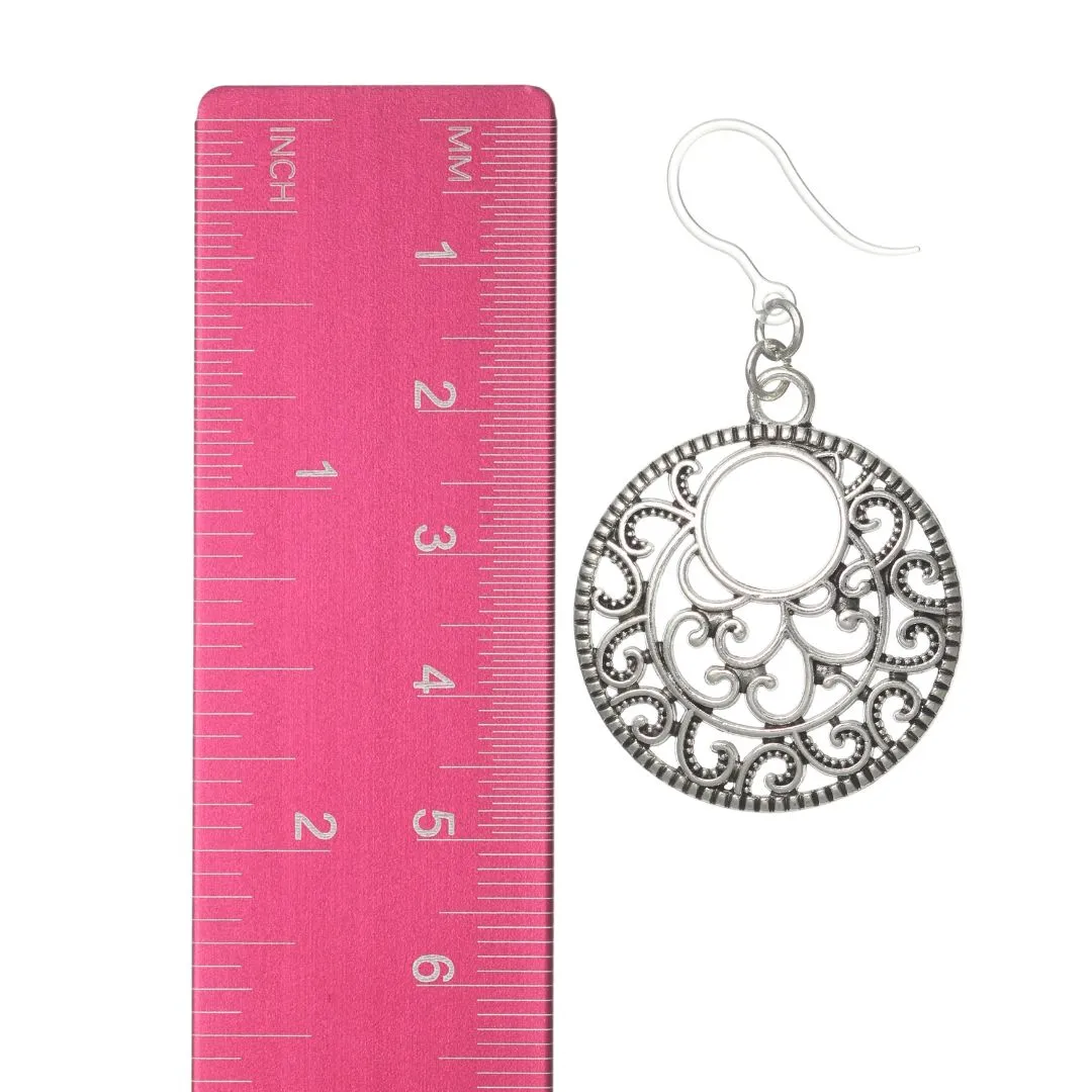 Silver Bohemian Hoop Dangles Hypoallergenic Earrings for Sensitive Ears Made with Plastic Posts