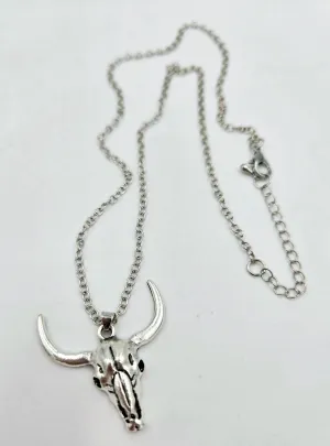 Silver Bull Head Necklace