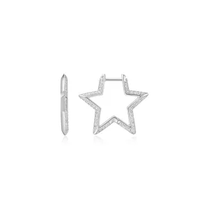 Silver Medium Star Pavé Hoop Earrings